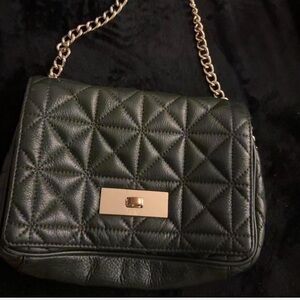 Kate Spade Quilted Black Crossbody Bag with Gold Chain
